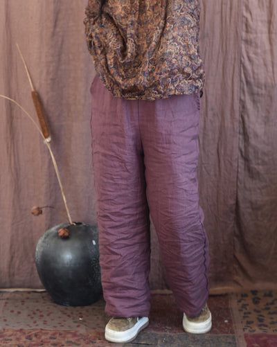 Women Casual Quilted Straight-Leg Padded Warm Linen Pants
