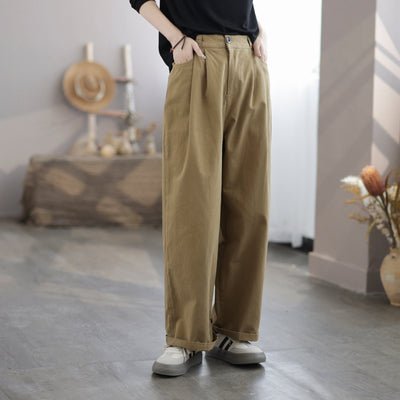 Women Casual Solid Minimalist Cotton Wide Leg Pants