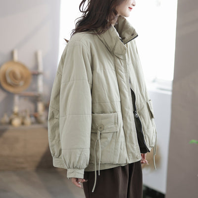 Women Casual Winter Solid Cotton Coat Nov 2023 New Arrival One Size Beige 