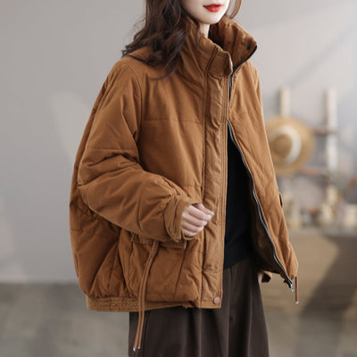 Women Casual Winter Solid Cotton Coat Nov 2023 New Arrival One Size Caramel 