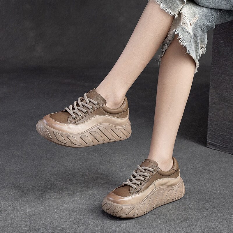 Women Color Matching Leather Thick Soled Casual Shoes Nov 2023 New Arrival 