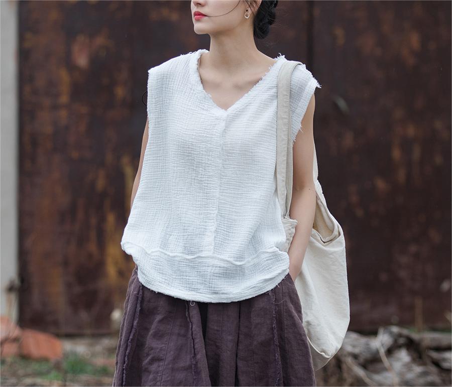 Women Double-Layer Soft Cotton Linen Vests