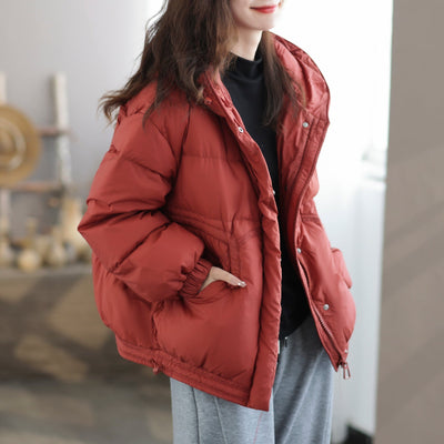 Women Fashion Casual Loose Down Coat Nov 2023 New Arrival M Red 