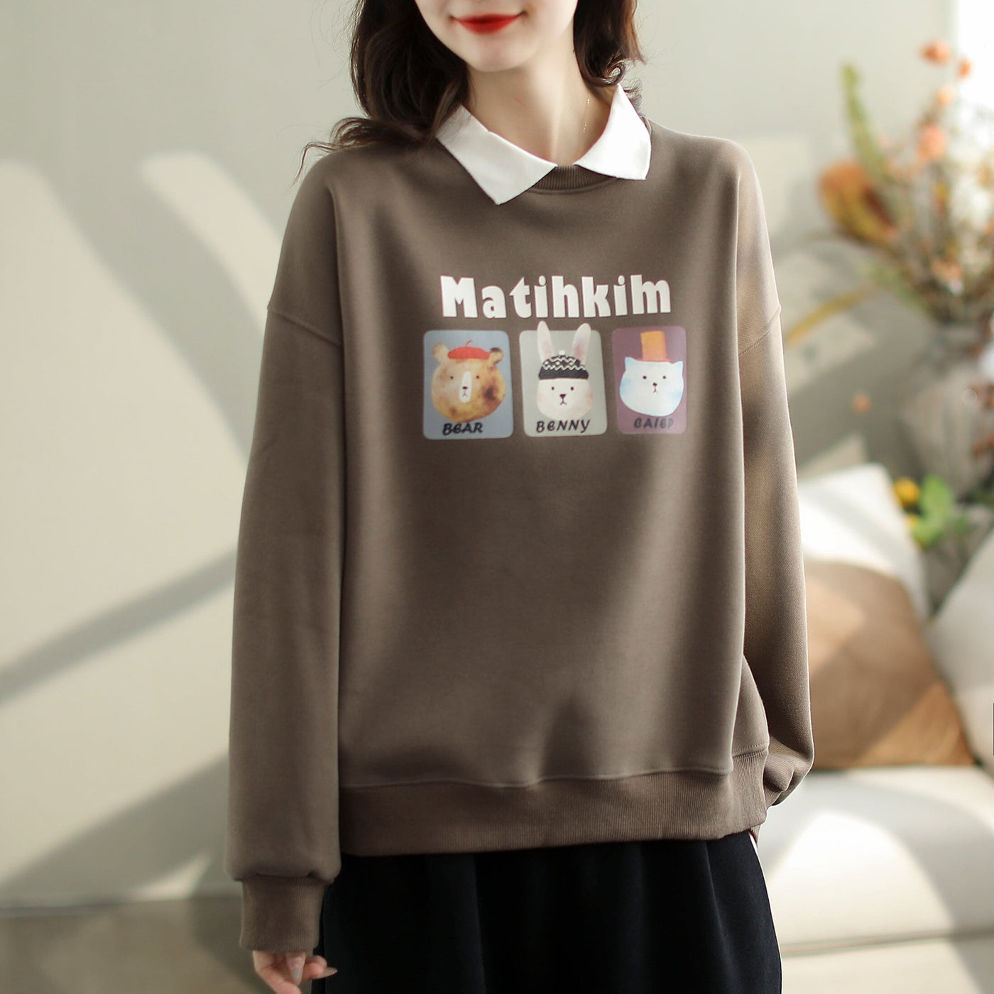 Women Fashion Casual Polo Neck Loose Sweater Oct 2023 New Arrival One Size Coffee 