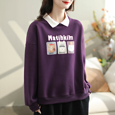 Women Fashion Casual Polo Neck Loose Sweater Oct 2023 New Arrival One Size Purple 