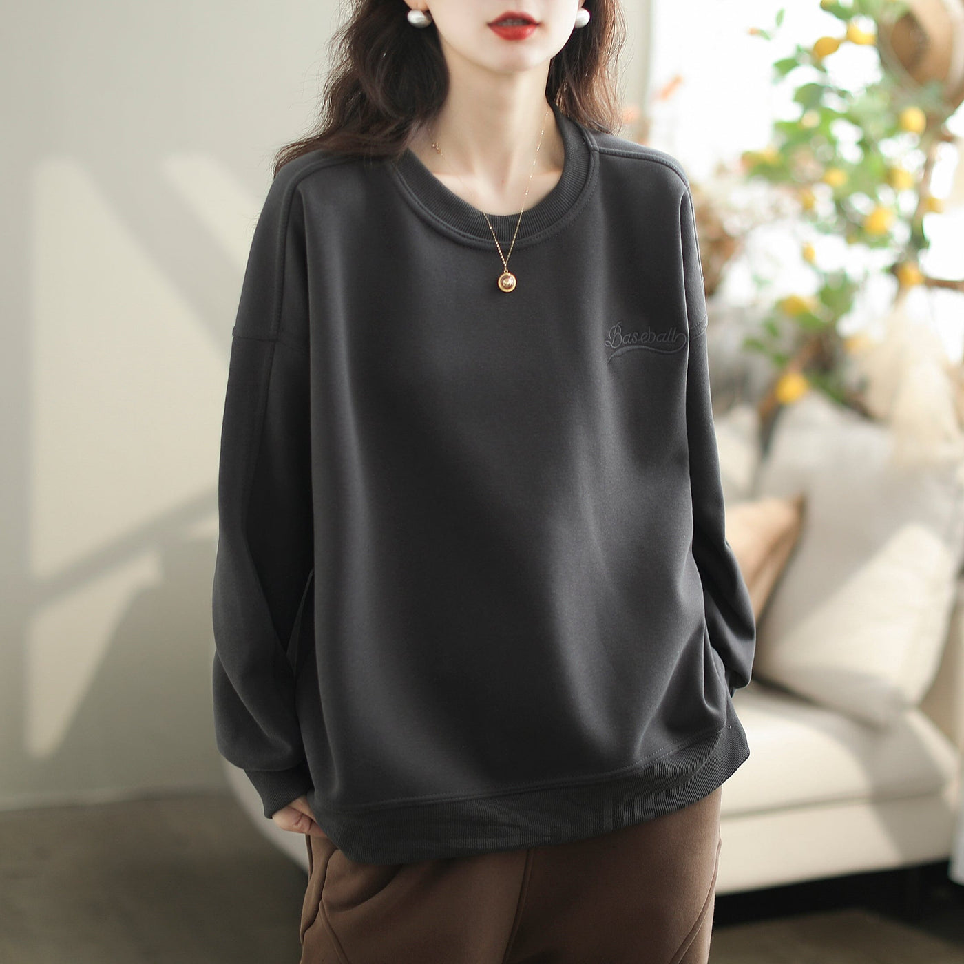 Women Fashion Causal Minimalist Loose Sweater Oct 2023 New Arrival One Size Gray 