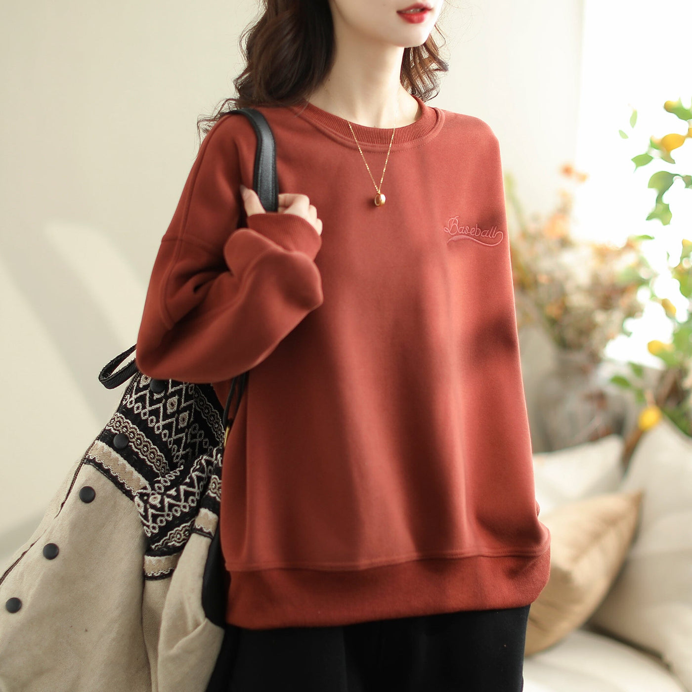 Women Fashion Causal Minimalist Loose Sweater Oct 2023 New Arrival One Size Red 