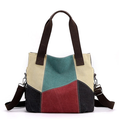 Women Fashion Color Matching Canvas Bag Dec 2023 New Arrival Red 