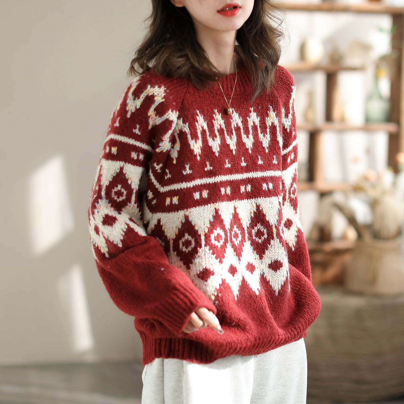 Women Fashion Color Matching Knitted Cardigan