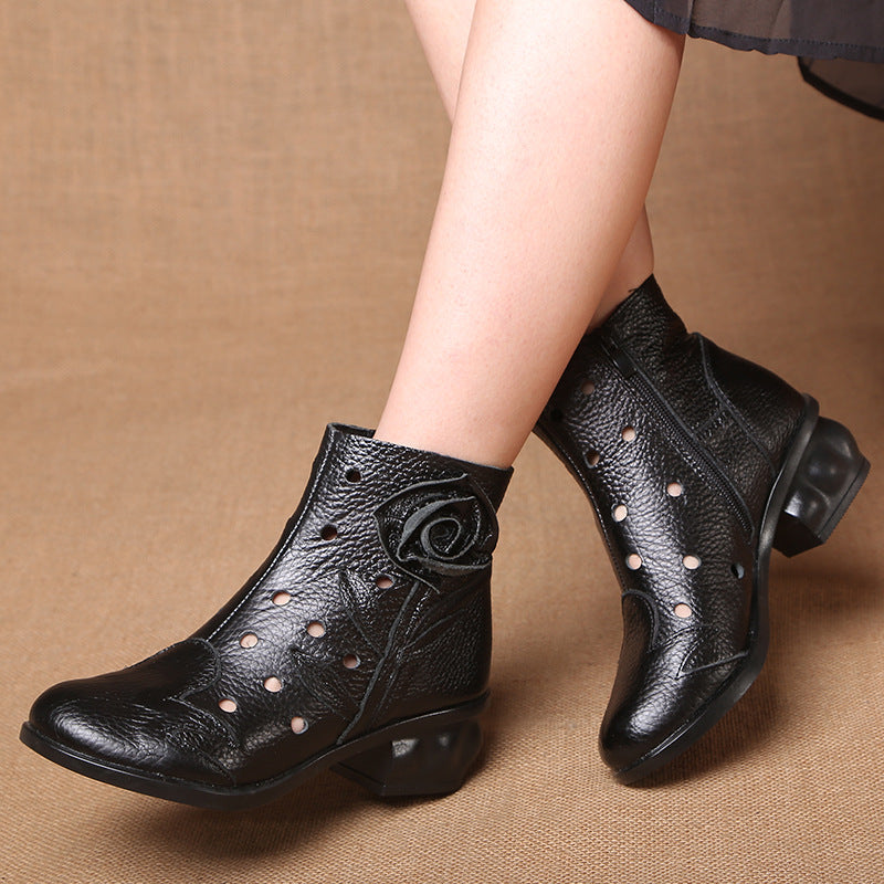 Women Fashion Ethnic Style Retro Hollow Out Flower Short Boots