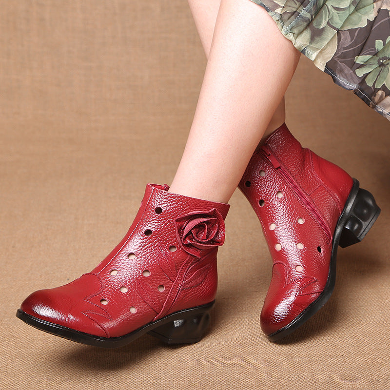 Women Fashion Ethnic Style Retro Hollow Out Flower Short Boots