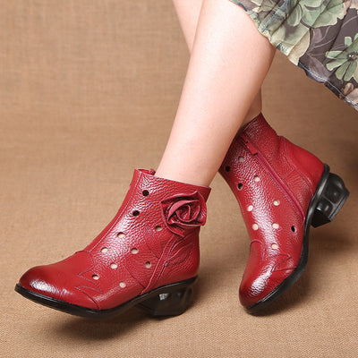 Women Fashion Ethnic Style Retro Hollow Out Flower Short Boots