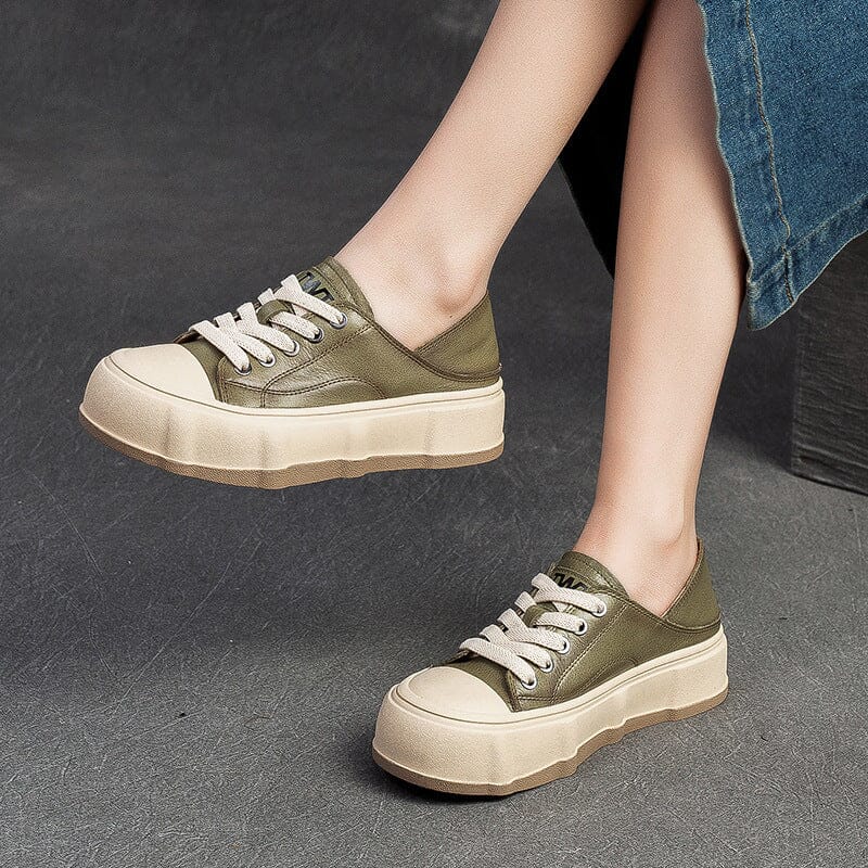 Women Fashion Leather Flat Thick Soled Casual Shoes