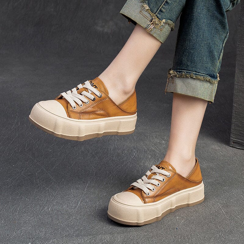 Women Fashion Leather Flat Thick Soled Casual Shoes