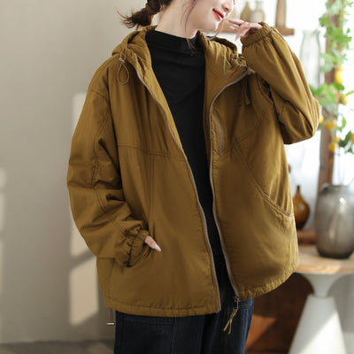 Women Fashion Loose Casual Solid Hooded Jacket