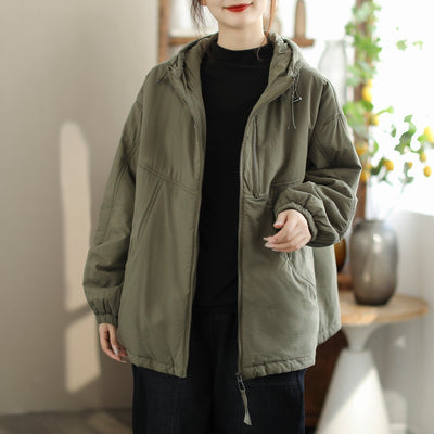 Women Fashion Loose Casual Solid Hooded Jacket Nov 2023 New Arrival 均码 Green 