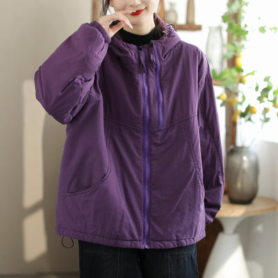Women Fashion Loose Casual Solid Hooded Jacket Nov 2023 New Arrival 均码 Purple 