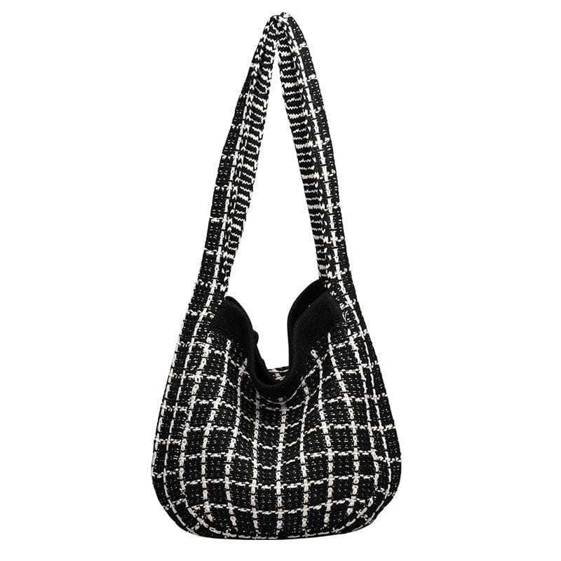 Women Fashion Plaid Knitted Canvas Shoulder Bag