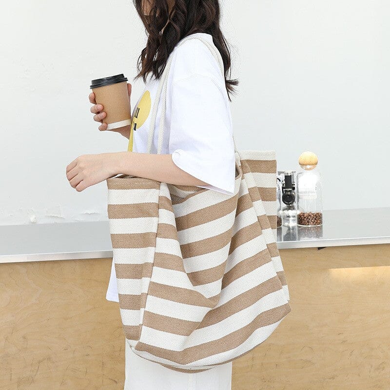 Women Fashion Stripe Casual Canvas Shoulder Bag