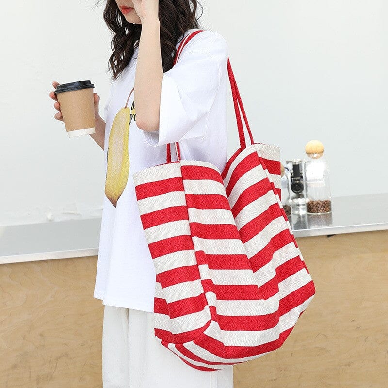 Women Fashion Stripe Casual Canvas Shoulder Bag