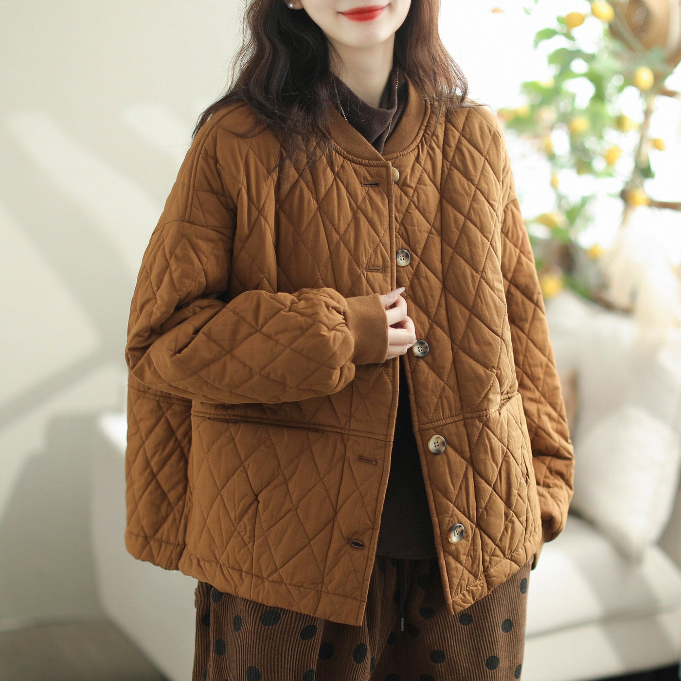 Women Loose Casual Minimalist Cotton Quilted Jacket
