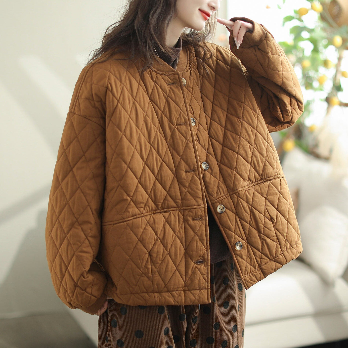 Women Loose Casual Minimalist Cotton Quilted Jacket