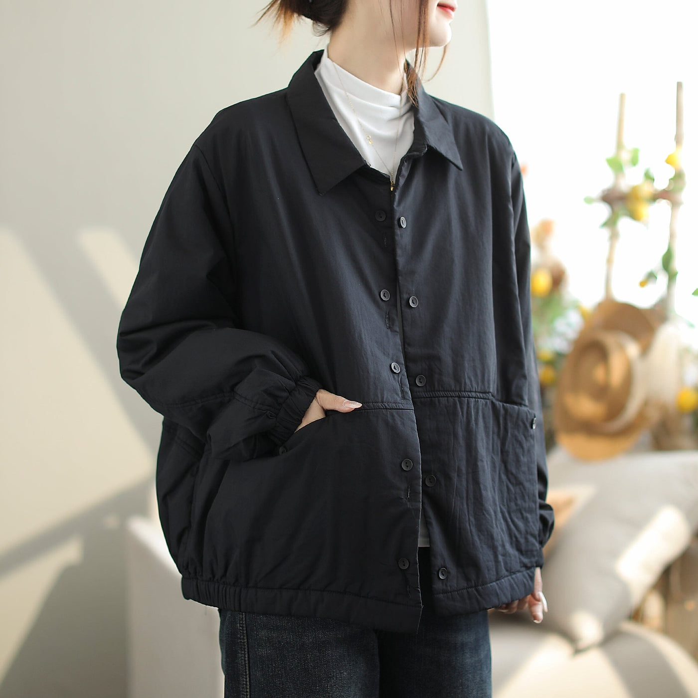 Women Minimalist Autumn Loose Casual Cotton Jacket