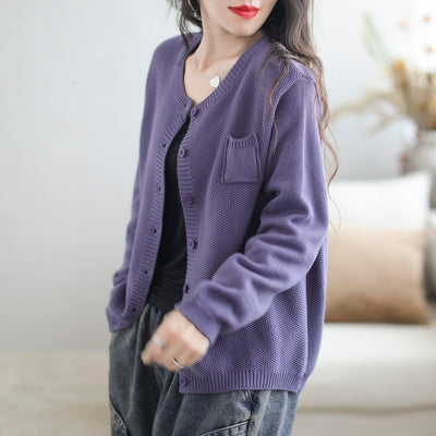 Women Minimalist Casual Cotton Knitted Cardigan