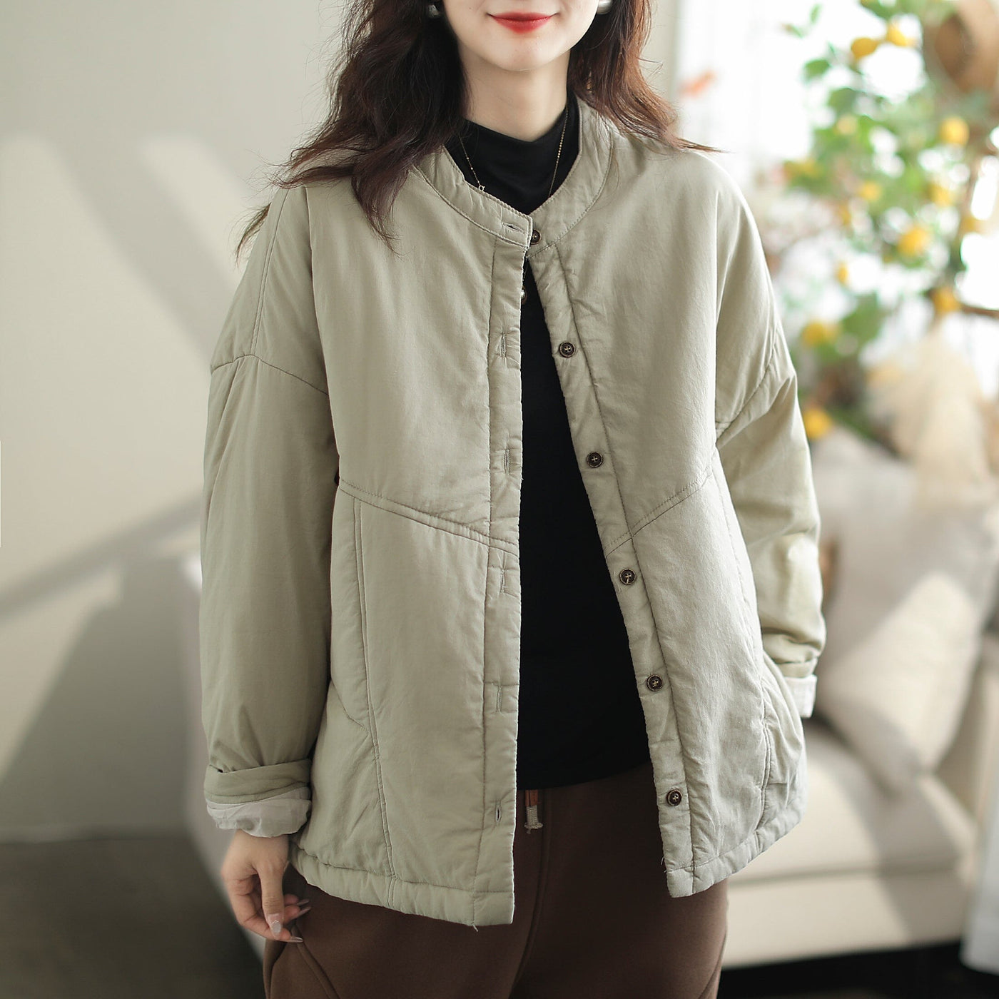 Women Minimalist Casual Cotton Quilted Jacket