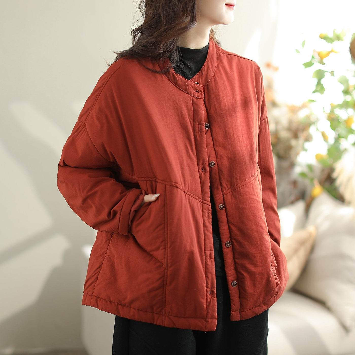 Women Minimalist Casual Cotton Quilted Jacket