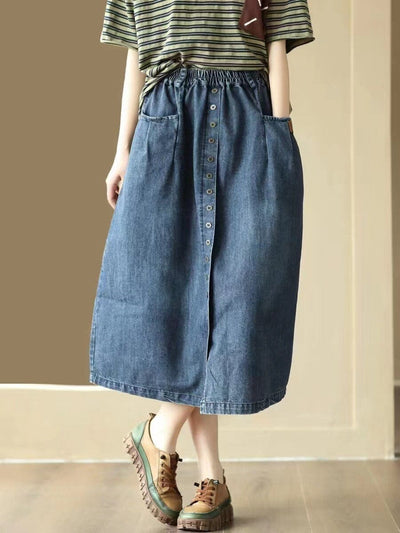 Women Minimalist Casual Split A-line Denim Skirt
