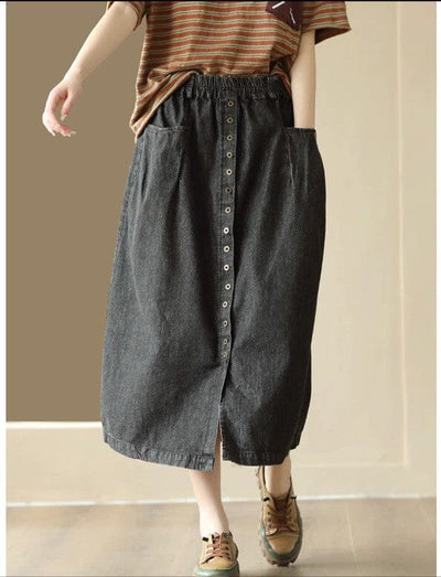 Women Minimalist Casual Split A-line Denim Skirt