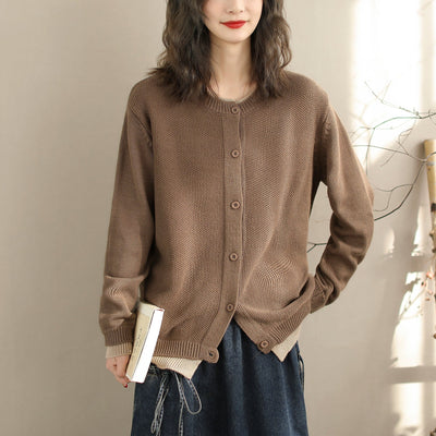 Women Minimalist Cotton Knitted Casual Cardigan
