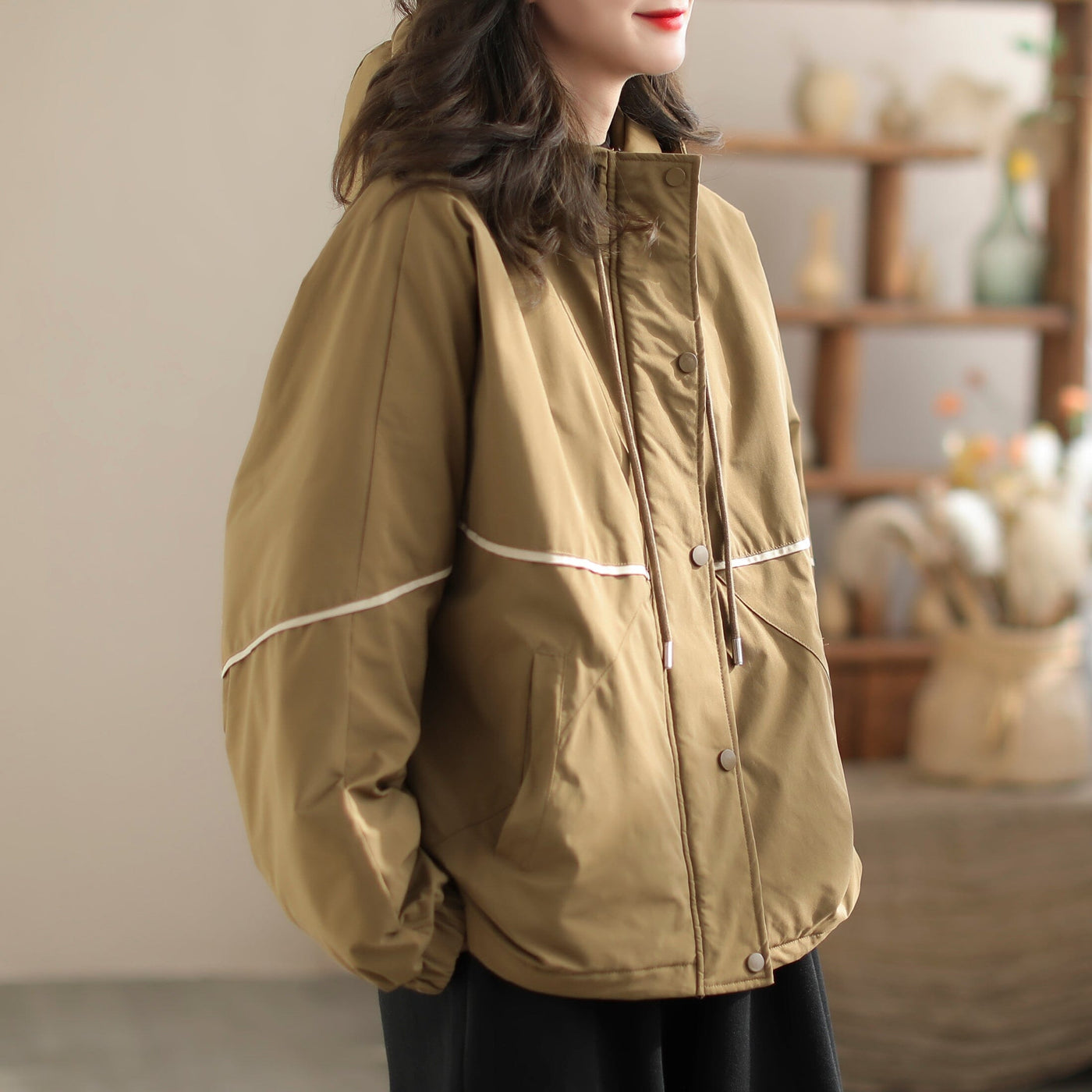 Women Minimalist Fashion Casual Quilted Jacket Dec 2023 New Arrival One Size Khaki 