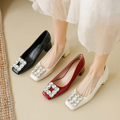 Women Minimalist Fashion Crystal Chunky Heel Casual Shoes