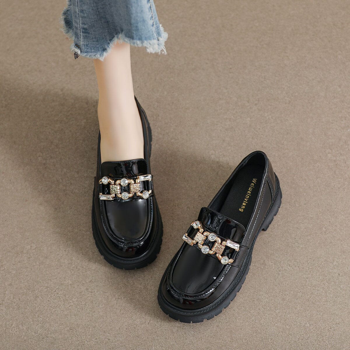 Women Minimalist Fashion Glossy Leather Thick Soled Loafers Jan 2024 New Arrival 