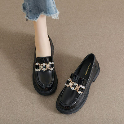 Women Minimalist Fashion Glossy Leather Thick Soled Loafers
