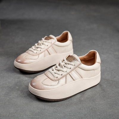Women Minimalist Fashion Patchwork Leather Casual Shoes Nov 2023 New Arrival Beige 35 