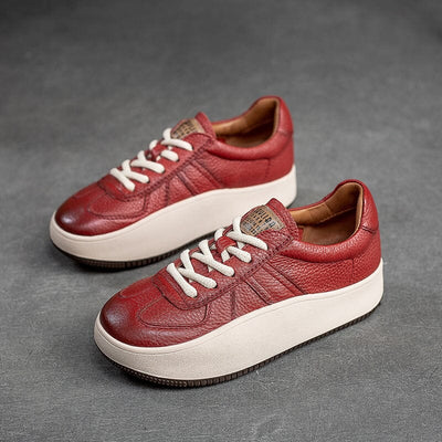 Women Minimalist Fashion Patchwork Leather Casual Shoes Nov 2023 New Arrival Red 35 