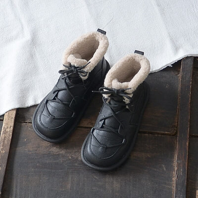 Women Minimalist Furred Flat Ankle Boots Dec 2023 New Arrival 35 Black 