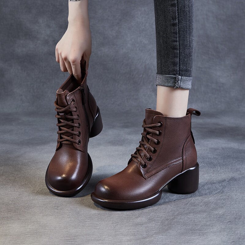 Women Minimalist Leather Chunky Heel Ankle Boots Dec 2023 New Arrival 
