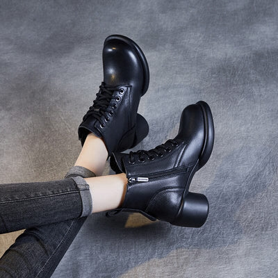 Women Minimalist Leather Chunky Heel Ankle Boots Dec 2023 New Arrival 