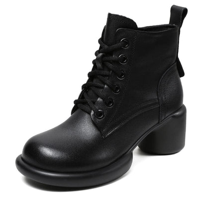 Women Minimalist Leather Chunky Heel Ankle Boots Dec 2023 New Arrival Black 35 