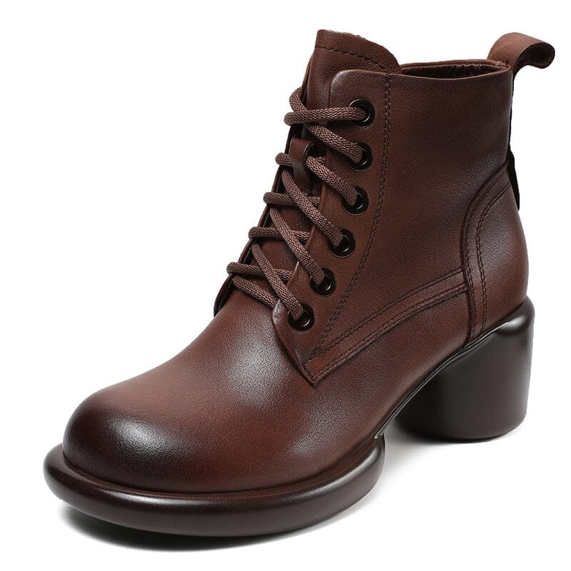 Women Minimalist Leather Chunky Heel Ankle Boots Dec 2023 New Arrival Brown 35 