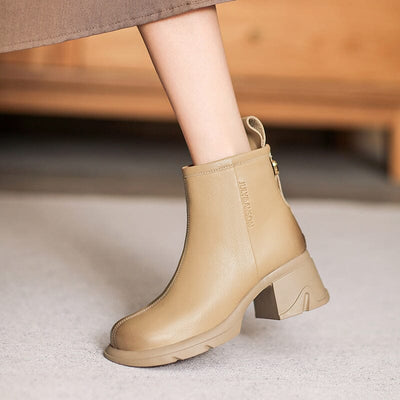 Women Minimalist Leather Chunky Heel Ankle Boots