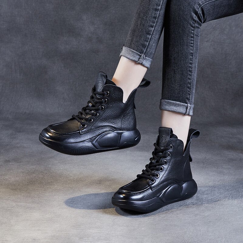 Women Minimalist Leather Flat Ankle Boots