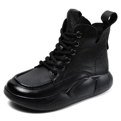 Women Minimalist Leather Flat Ankle Boots Dec 2023 New Arrival Black 34 