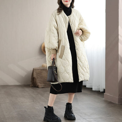 Women Minimalist Loose Casual Quilted Cotton Overcoat Nov 2023 New Arrival 