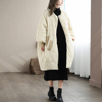 Women Minimalist Loose Casual Quilted Cotton Overcoat