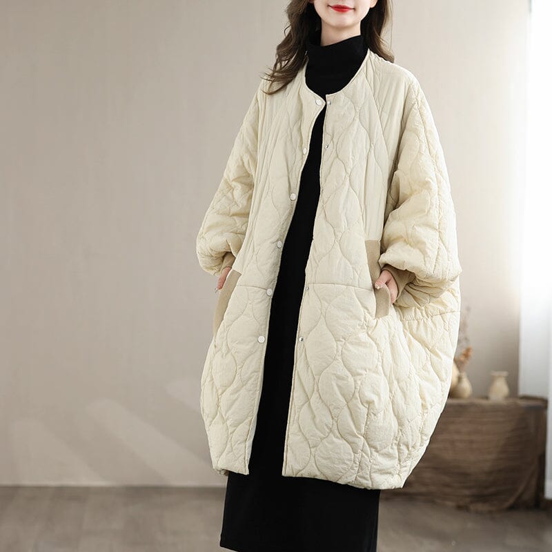 Women Minimalist Loose Casual Quilted Cotton Overcoat Nov 2023 New Arrival 